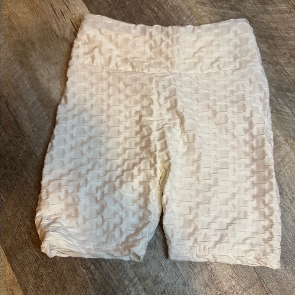Better Together SMALL white waffle fabric workout shorts